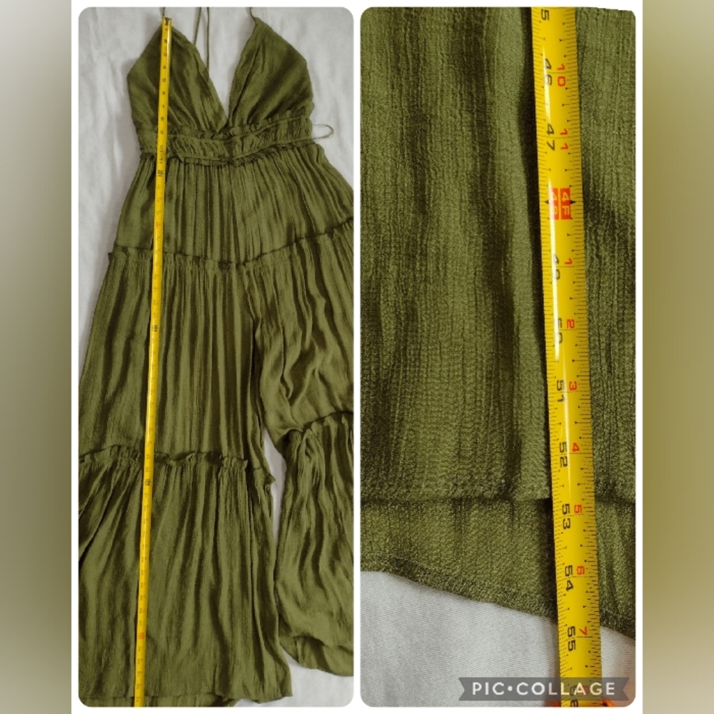 Fashion Nova Gianna Gauze Wide Leg Halter Jumpsuit Olive Green Size XL - Picture 14 of 16